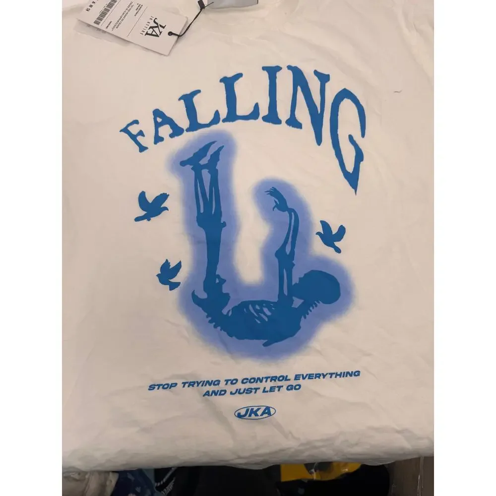 Men's JK Attire NWT Falling White & Blue Short Sleeve Cotton T-Shirt Size L - Picture 4 of 5